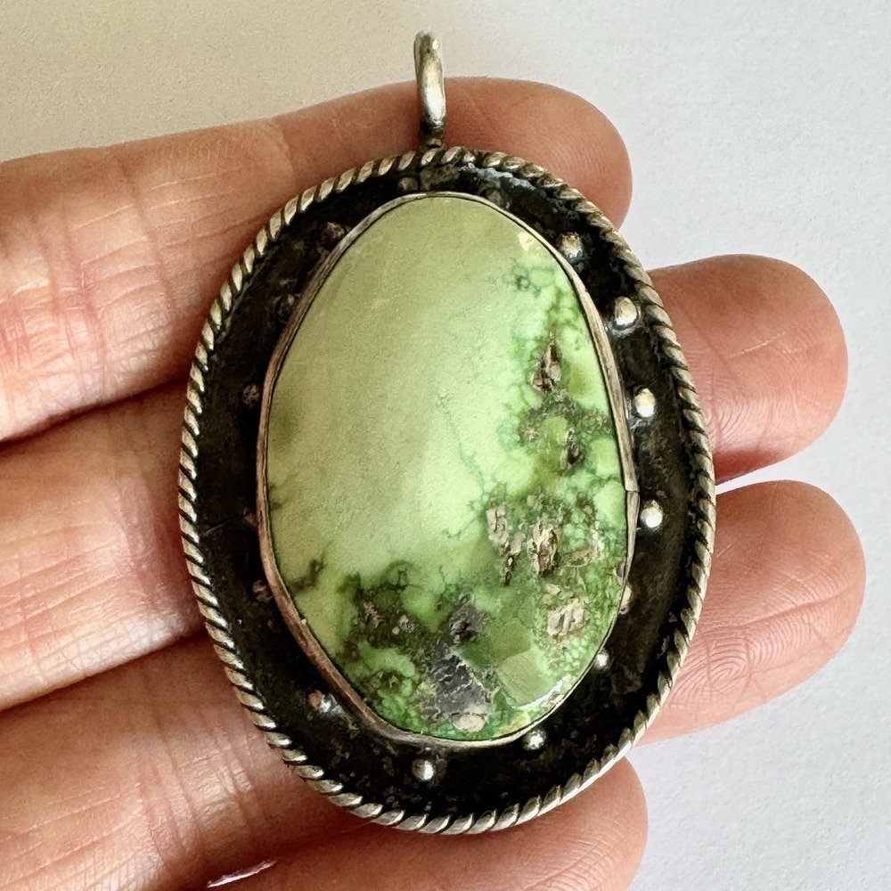Navajo Royston Turquoise Pendant 2.25in Signed 24g Sterling VTG 1960 70s Native